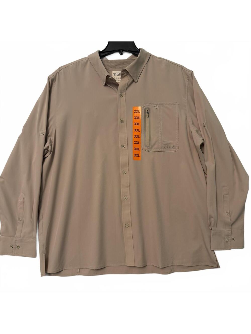 Gillz Men's 2XL Tan Long Sleeve Vented Fishing Button Down Shirt Roll Sleeve